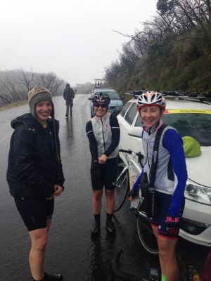 2nd, 3rd and 4th place-getters up Mt. Hotham (Adele Gunston 4th, Bridget Lester 3rd, Seda Camgoz Posselt 2nd) - all very friendly and smiling off the bike.